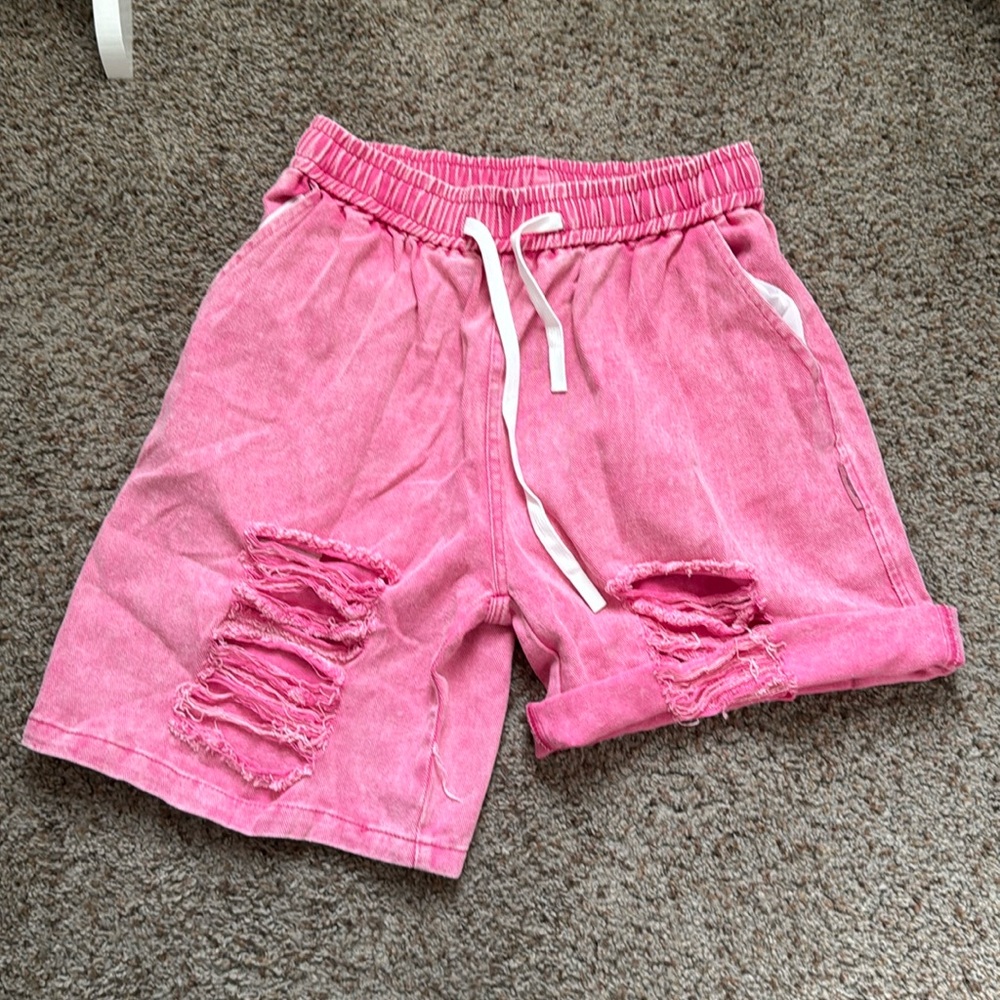 Kate Hewko Pink distressed denim sweat shorts L NWT/XS NWOT